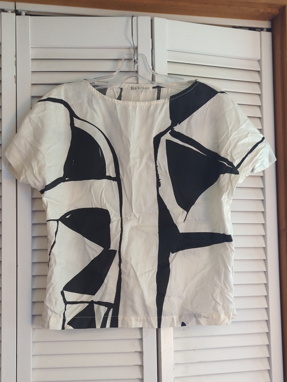 Black Crane Cream Cotton Cap Sleeve Blouse XS